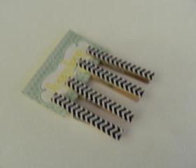 Set of 4 Black and White Chevron Clothespin Magnets