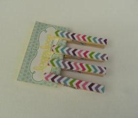 Set of 4 Pastel Chevron Clothespin Magnets