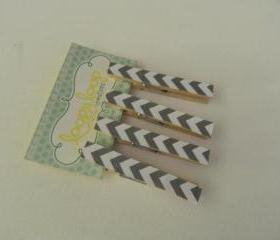 Set of 4 Gray and White Chevron Clothespin Magnets