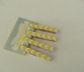 Set of 4 Yellow and White Chevron Clothespin Magnets
