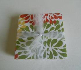 Orange, Green and Yellow Burst Tile Print Coasters