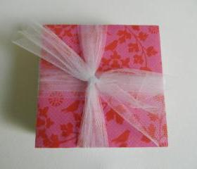 Pink and Red Bird Tile Print Coasters
