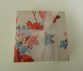 Red and Turquoise Flower Tile Print Coasters