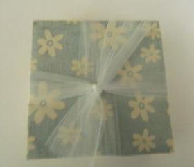 Light Blue and White Flower Tile Print Coasters