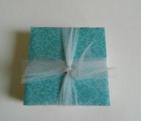 Teal Damask Tile Print Coasters